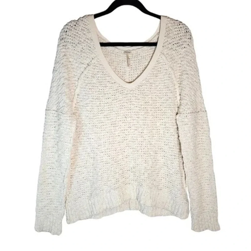 Free People Moonbeam V-Neck Pullover‎ Sweater Alpaca Soft Ivory Crop Size:M NWOT